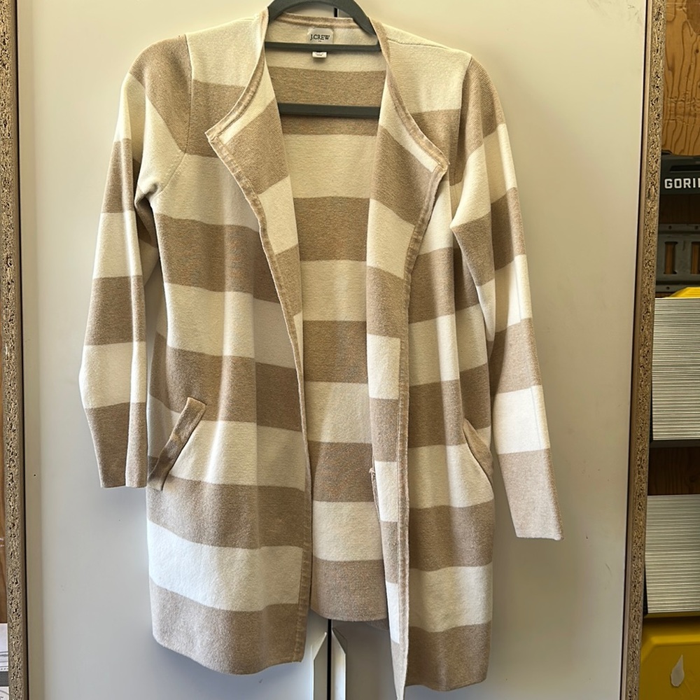 J Crew Striped Beige Cardigan